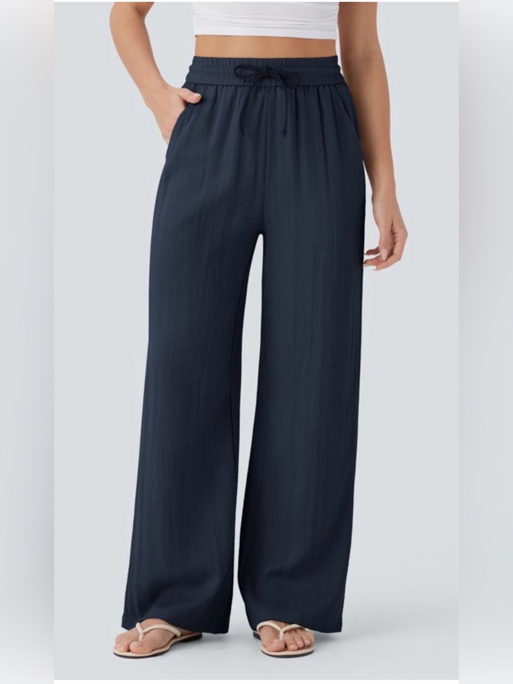 Halara High Waisted Drawstring Pocket Wide Leg
Baggy Linen-Feel Pants Small